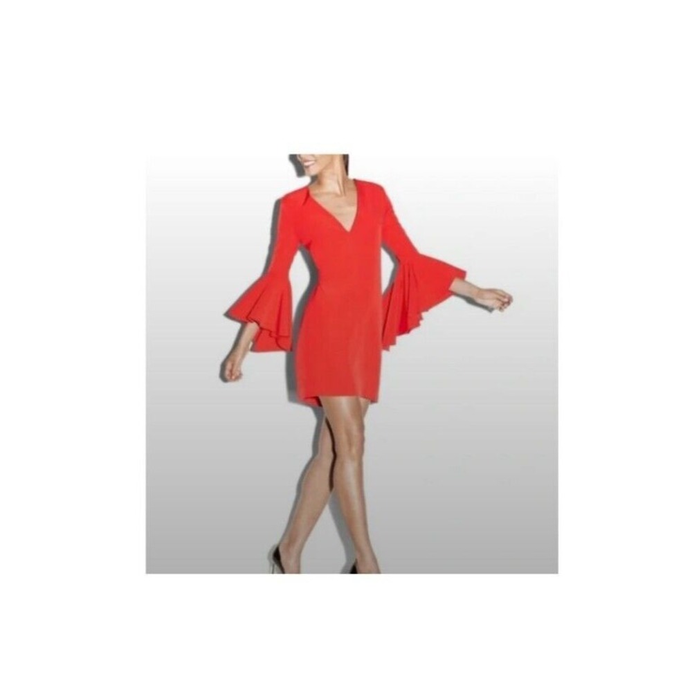 Milly Mini Dress Womens 14 Red Nicole Cady Silk Blend Bell Sleeves - Picture 1 of 11